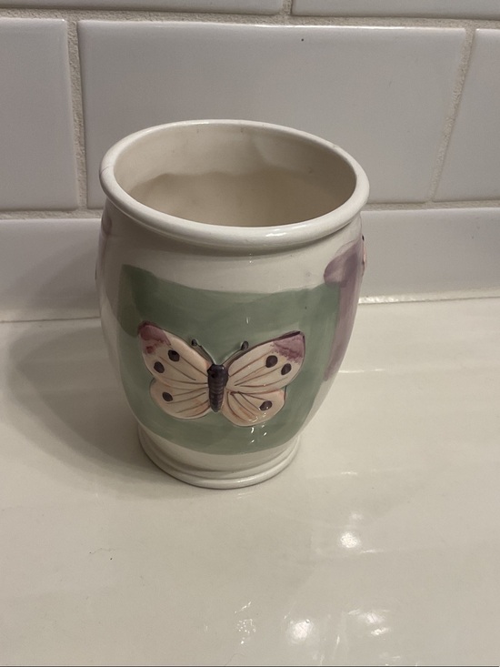 Other - Ceramic Butterfly Decorative Vase - White and Pastel Green